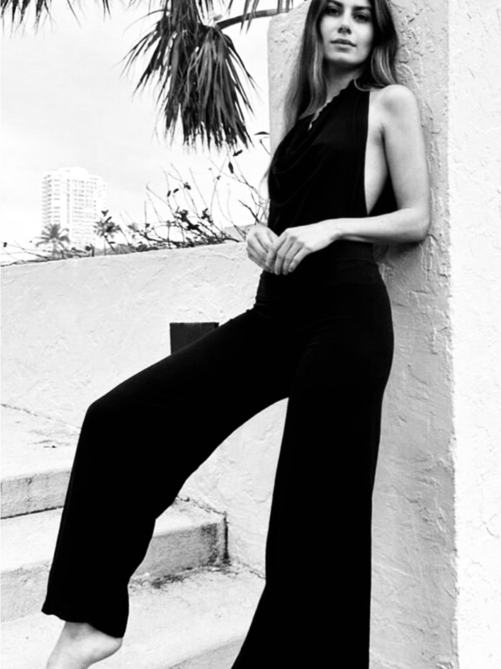 Aria Lattner Petite Flare Jumpsuit Black NWT Yoga